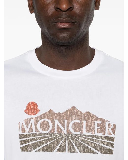 Moncler White T-Shirt Imprimé À Manches Longues for men