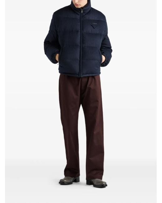 Prada Blue Logo-Embellished Padded Dow-Filled Cashmere Jacket for men