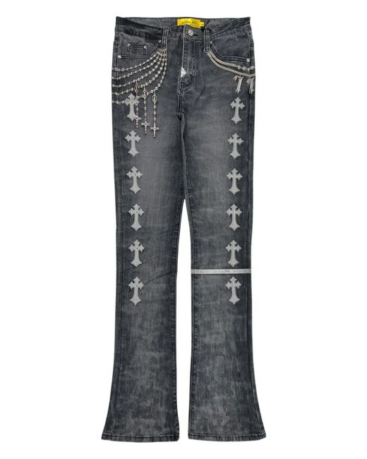 GUAPI Gray Heavens Rosary Crosses Vault Jeans for men