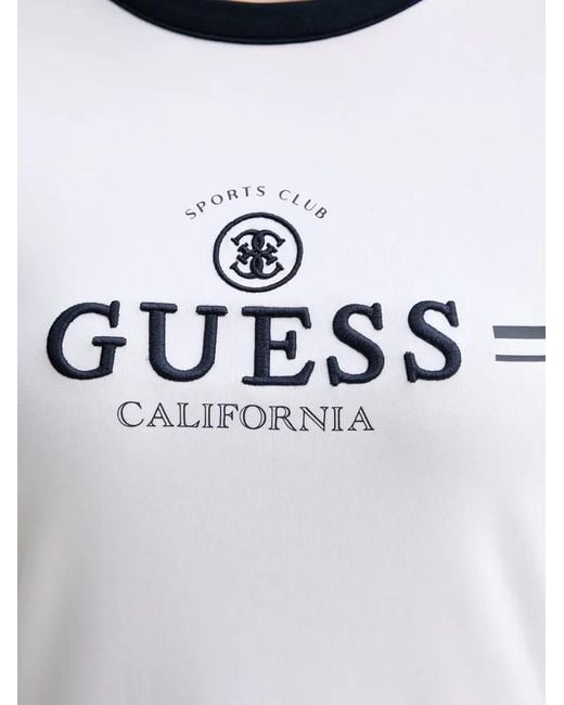 Guess White Robe Courte À Logo Brodé