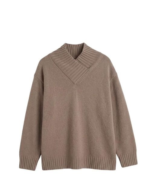 Chinti & Parker Brown Ribbed-Knit Crossover-Neck Sweater