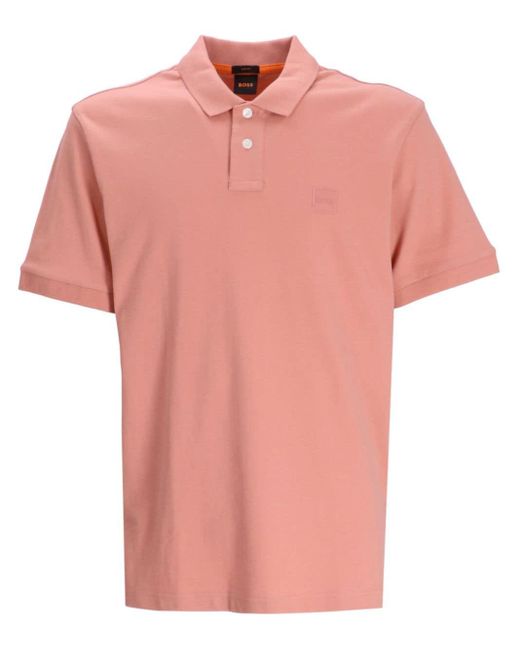 Boss Pink Logo-appliqué Cotton Polo Shirt for men