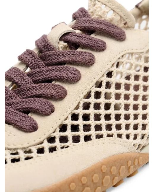 HOFF White Bridge Fishnet Mesh-Panelled Suede Sneakers