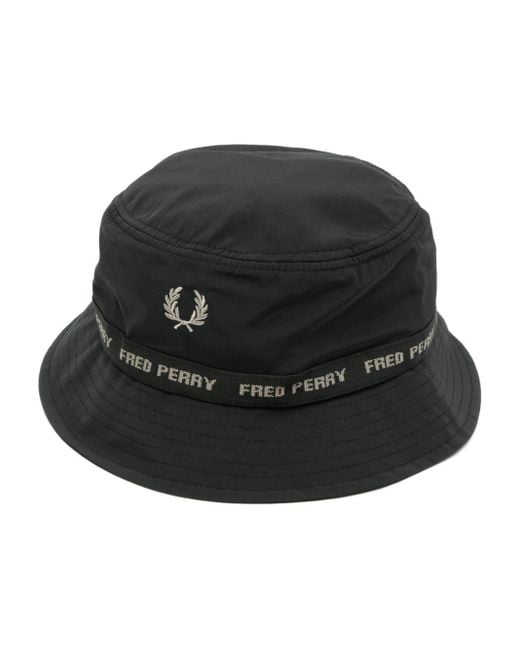 Fred Perry Black Logo-appliqué Cotton Bucket Hat for men