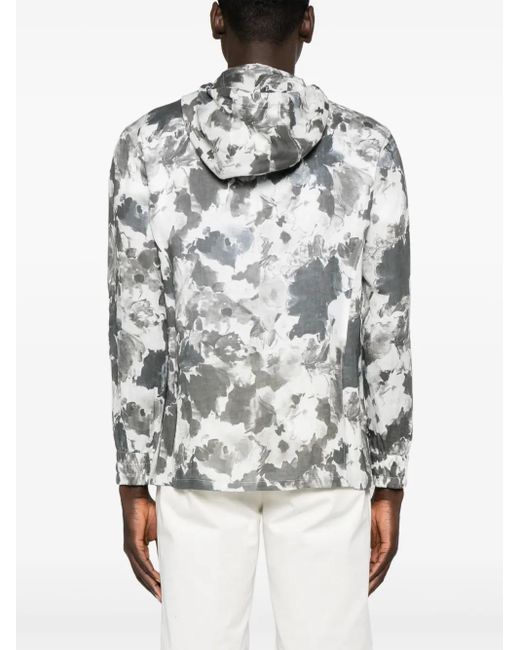 Kiton Gray Abstract-Print Linen Jacket for men
