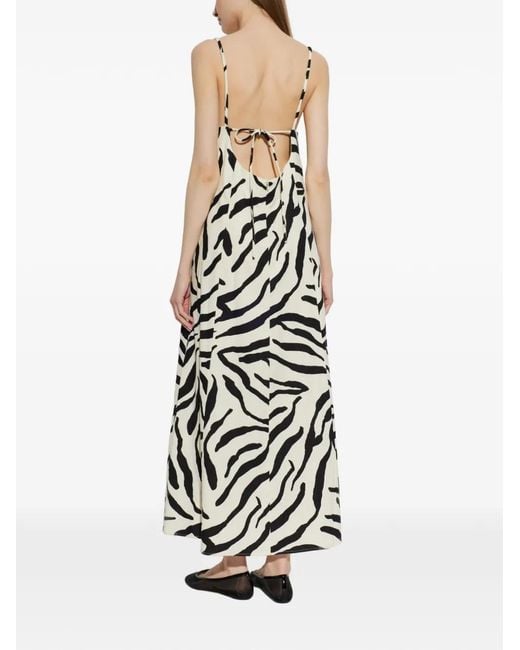 Gestuz White Zeona Animal-Print Tie-Back Midi Dress