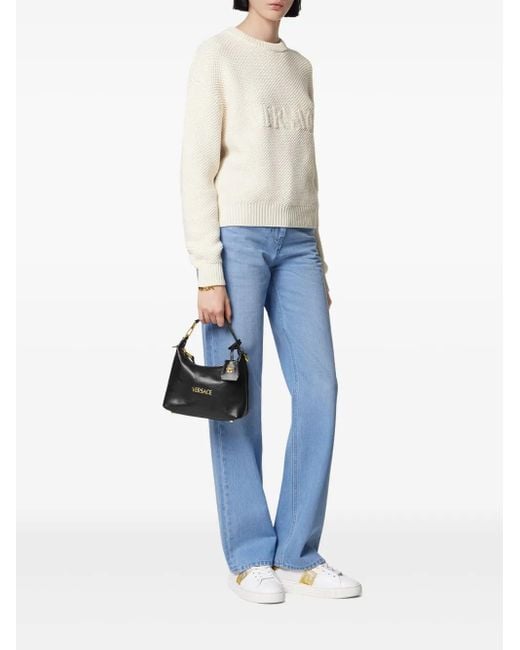 Versace White Textured-Logo Sweater