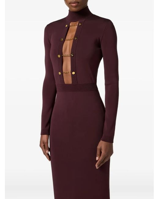Elisabetta Franchi Purple Chain-Detail Cut-Out Maxi Dress