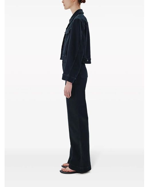 Another Tomorrow Black Cropped Organic-Cotton Blend Denim Jacket