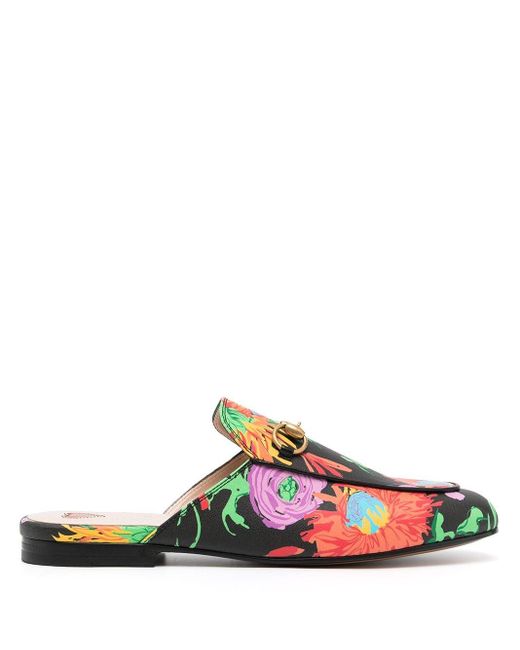 Gucci Leer X Ken Scott Muiltjes Met Bloemenprint in het Zwart - Lyst