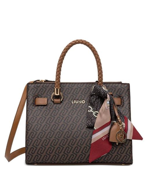 Liu Jo Black Monogram-Pattern Scarf-Detail Tote Bag