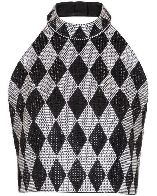 Balmain Gray Diamond Rhinestone Halterneck Top