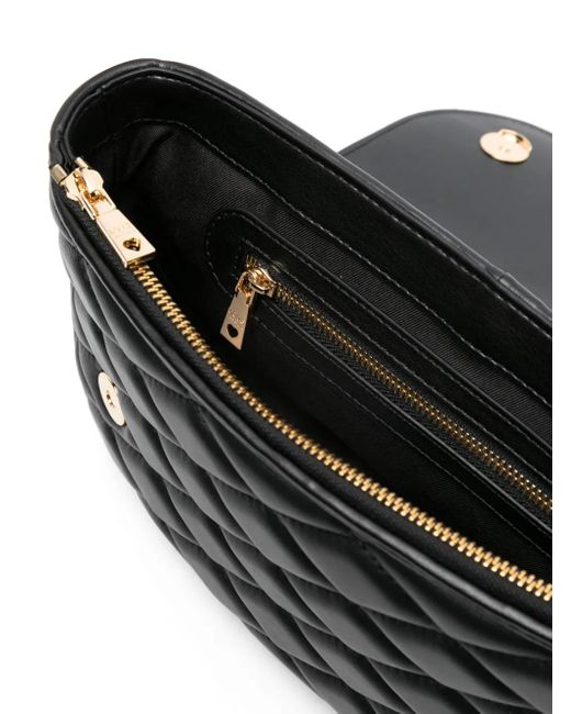 Love Moschino Black Logo-Lettering Matelassé Shoulder Bag