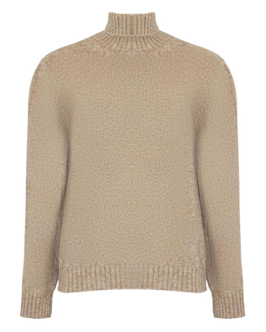 Eleventy Rollkragenpullover mit geripptem Saum in Natural für Herren
