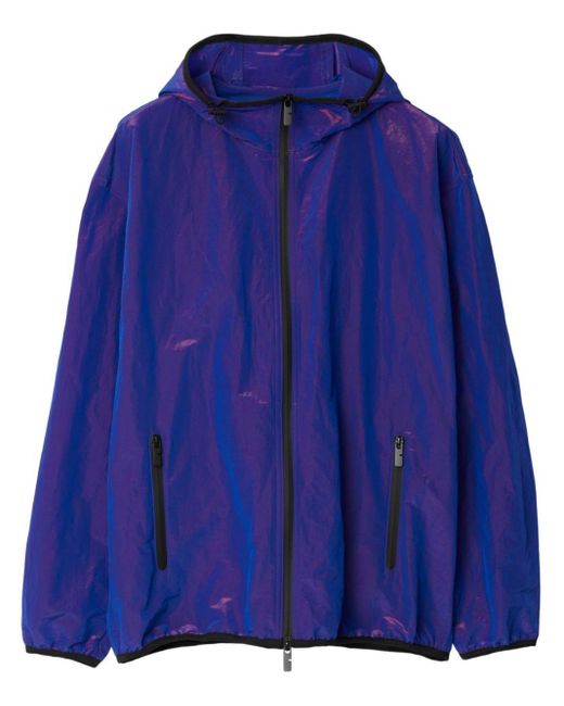 Burberry Blue Purple Ekd-embroidered Hooded Jacket for men