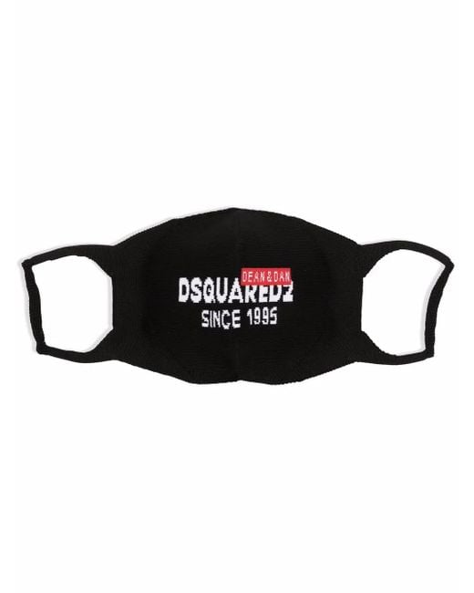 DSquared² Black Intarsia Knit-Logo Face Mask for men
