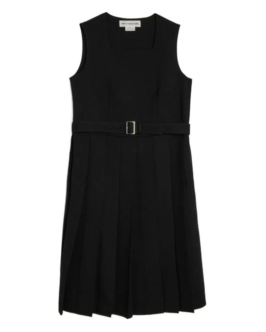 Comme des Garçons Black Gabardine Belted Pleated Midi Dress