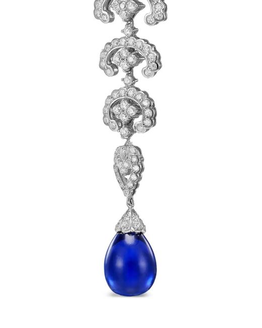 Anabela Chan White 14K And Rhodium Vermeil Scallop Lace Sapphire And Diamond Earrings