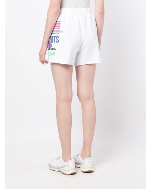 P.E Nation White Slogan-Print Elasticated-Waist Shorts
