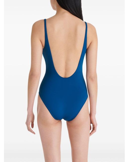 Eres Blue Damier Belted Swimsuit