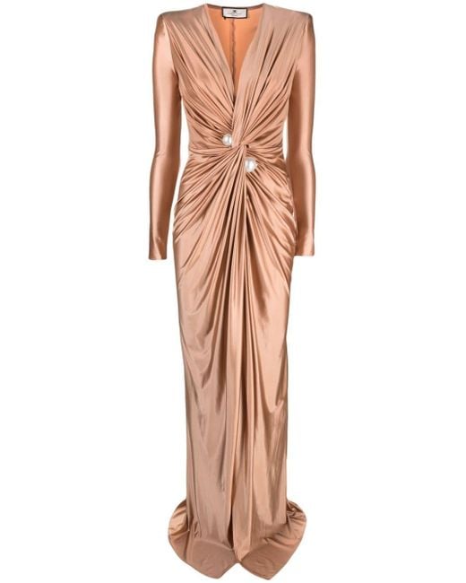 Elisabetta Franchi Natural Pearl-detail Maxi Dress