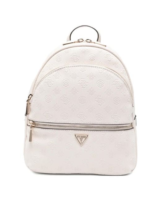 Guess White Embossed-Logo Backpack