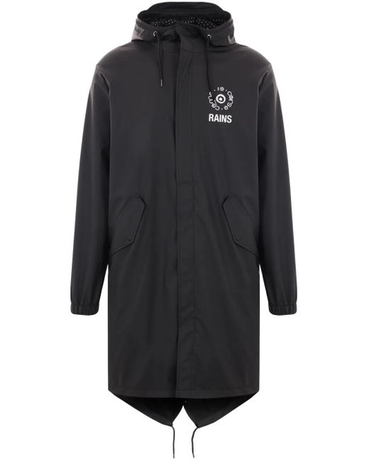 Rains Black X 10 Corso Como Printed Hooded Raincoat for men