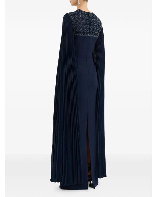 Rebecca Vallance Blue Memphis Embellished Pleated Gown