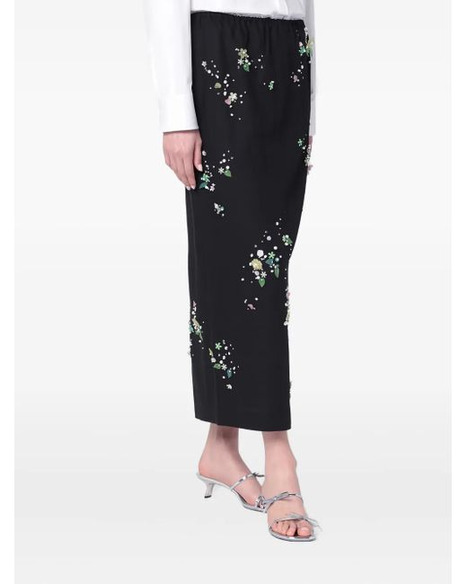 BERNADETTE Black Floral-Embellished Elastic-Waist Skirt