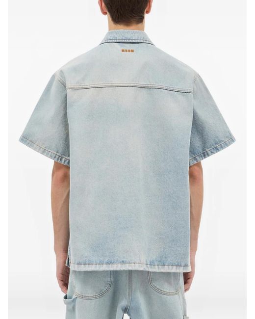 MSGM Blue Short Sleeve Pocket Shirt for men