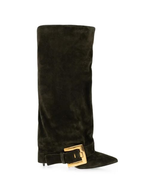 Balmain Black Anthem Buckle-Detail Suede Boots