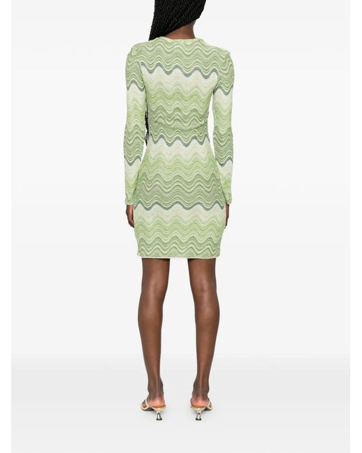 Mc2 Saint Barth Green Zigzag-Knit Long-Sleeve Dress