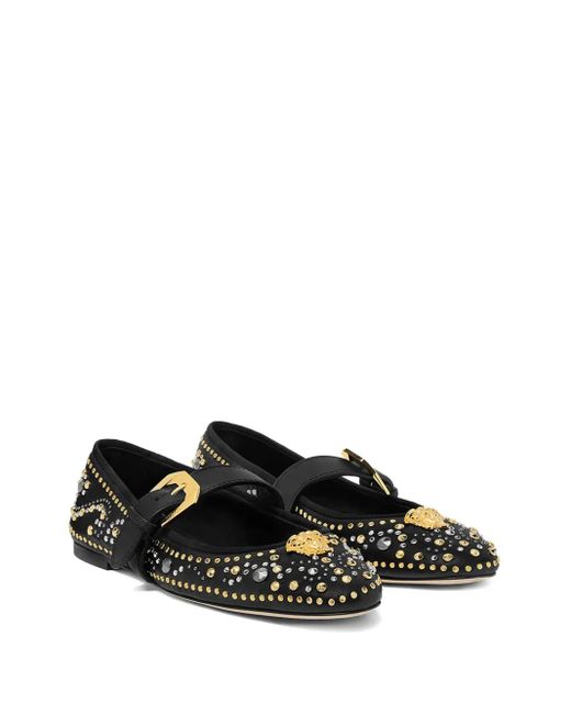 Versace Black Studded Flats With Medusa Detail