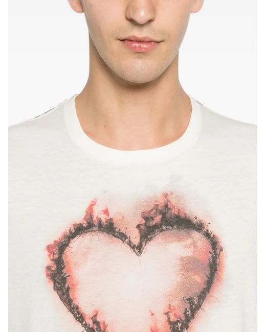 R13 White Heart-Print T-Shirt for men