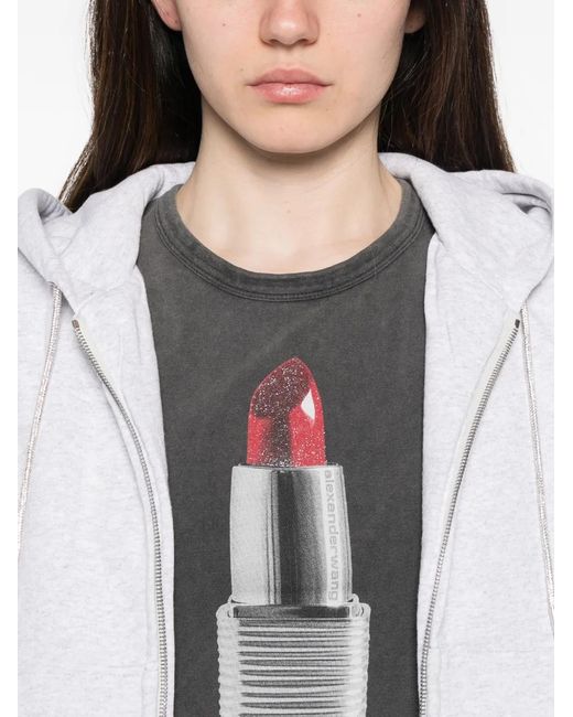 Alexander Wang Gray Lipstick-Print T-Shirt