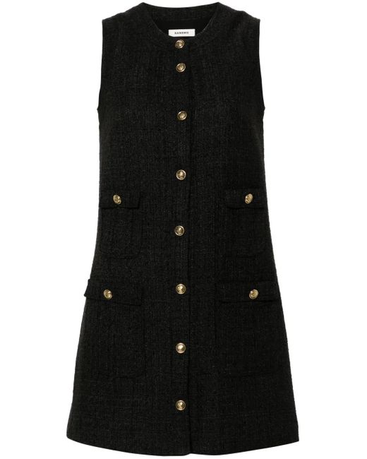 Sandro Black Embossed-Buttons Dress