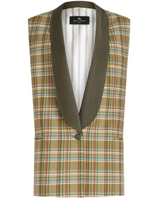 Etro Green Check-pattern Jacquard Waistcoat