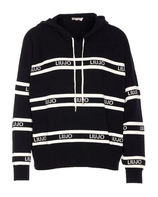 Liu Jo Blue Logo-Stripe Hoodie