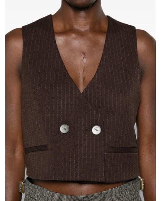 Sandro Brown Pinstripe-Pattern Cropped Top