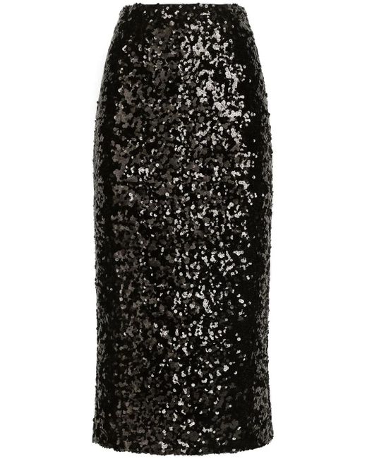 Dolce & Gabbana Black Sequined Calf-length Skirt