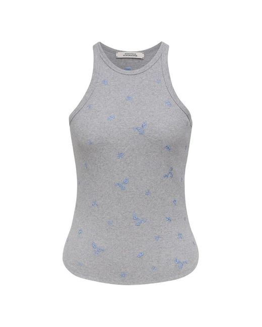 Dorothee Schumacher Gray Floral-Embroidered Ribbed Top
