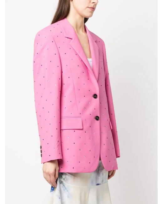 MSGM Pink Crystal-Embellished Single-Breasted Blazer