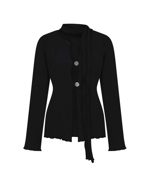Anim Black Crinkled Button-Up Cardigan