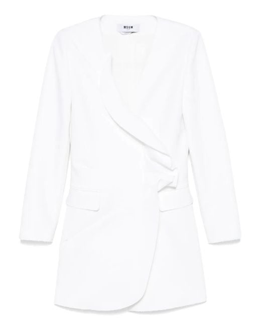MSGM White Ruffled Tuxedo Mini Dress