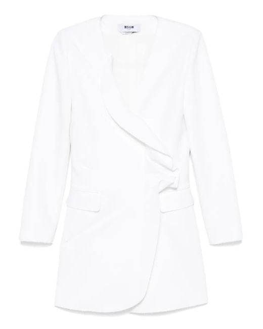 MSGM White Ruffled Tuxedo Mini Dress