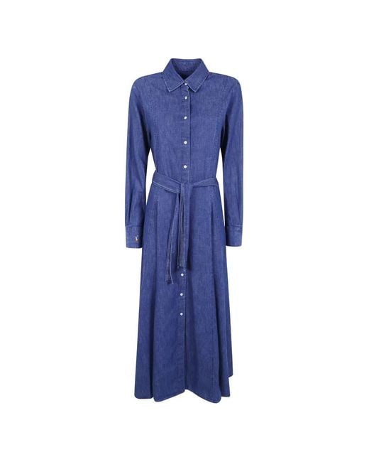 Polo Ralph Lauren Blue Belted Button-Down Midi Dress