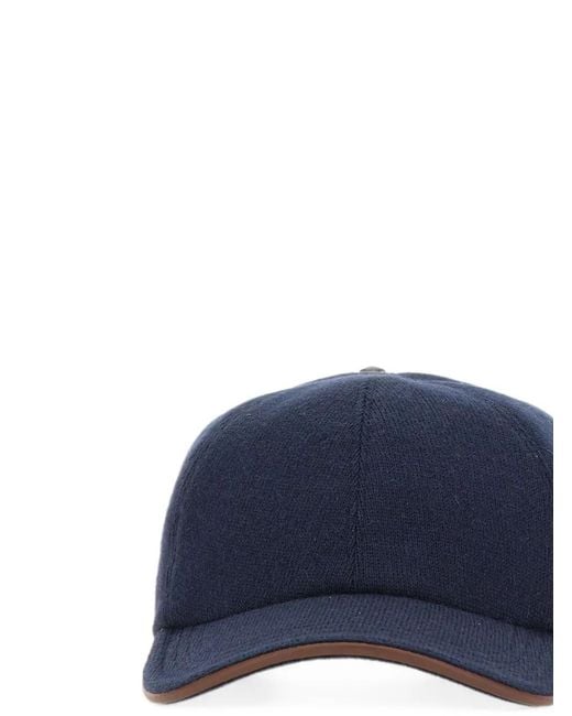 Eleventy Blue Leather-Trim Cashmere Baseball Cap for men