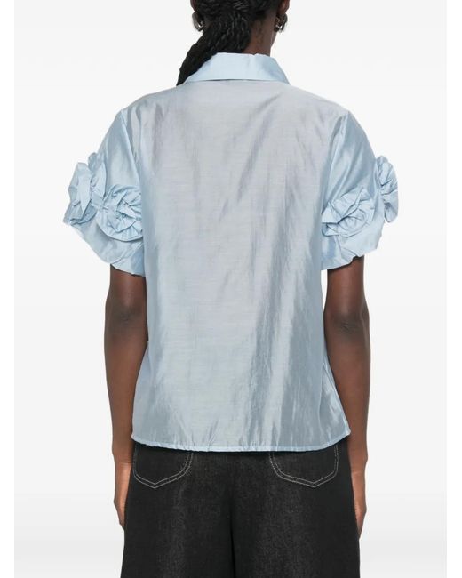 Paperlace Blue Floral-Appliqué Short-Sleeve Shirt