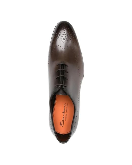 Santoni Gray Perforated Oxford Shoes for men