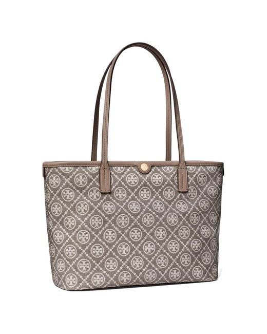 Tory Burch Gray T Monogram Coated Jacquard Small Zip Tote Bag